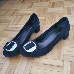 Women Black Suede Kitten Heel Pumps Shoes